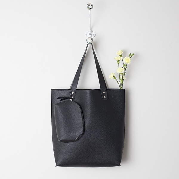 black faux leather bag